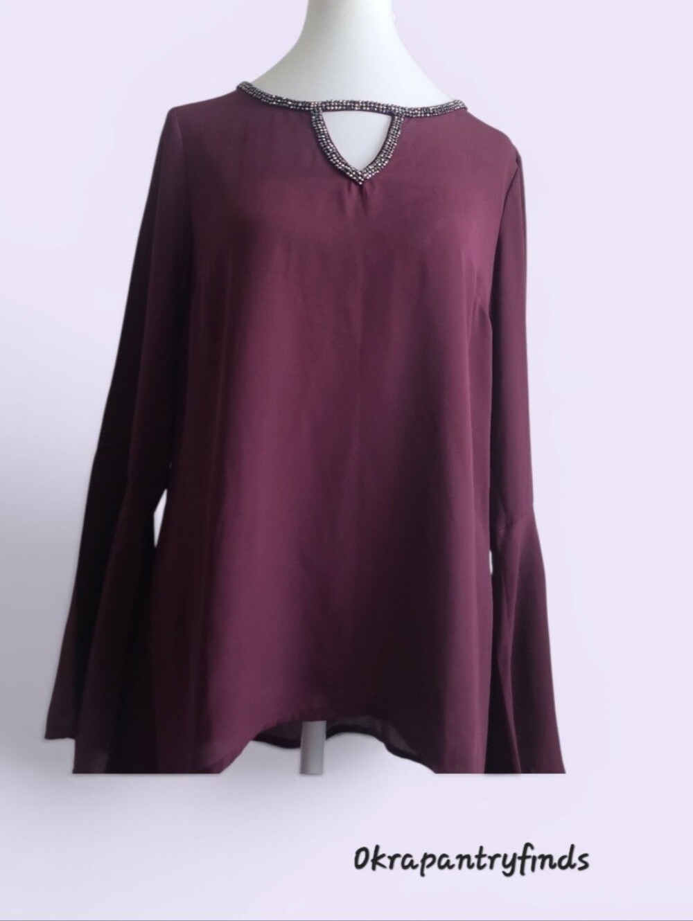 Juicy Couture Beaded Keyhole Neck Plum Blouse, Size Small